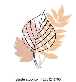 Herbstblatt in handgezeichnet linearem Stil mit bunten Silhouetten von Herbstblättern. Einzeln auf Weiß.