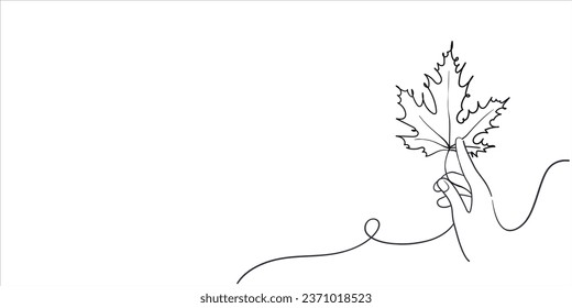 Autumn leaf with hand line art drawing on white background. Autumn design. Minimal design. Vector illustration