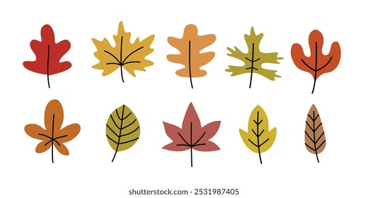 Herbstblatt im handgezeichneten Stil, Blätter einzeln auf weißem Hintergrund, Herbstblatt, Vektorgrafik
