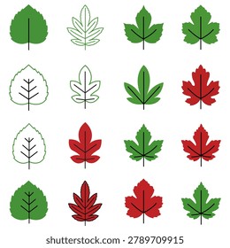 Autumn leaf icon collection featuring various colorful foliage designs isolated for nature themes seasonal graphics environmental projects and botanical illustrations