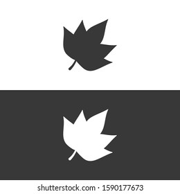 Autumn leaf. Icon on black and white background. Nature and fall vector illustration
