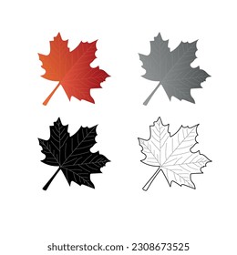 Autumn leaf icon set on white background. Colored cartoon black  monochrome outline vector illustration.