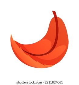 Autumn leaf isolated on white background. Elegant logo with smooth curve shape of dry leaf. Seasonal graphic design for decoration, ornament with red and orange colors of forest. Vector illustration