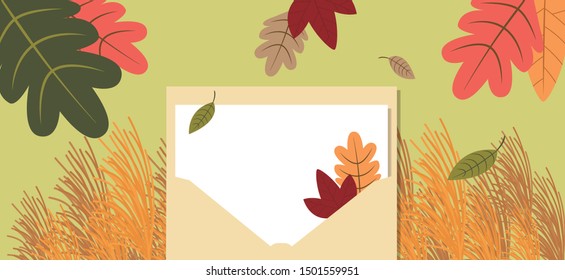 Autumn leaf letter.
Set of autumn leaves and reed.