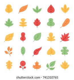 Autumn leaf line icon set
