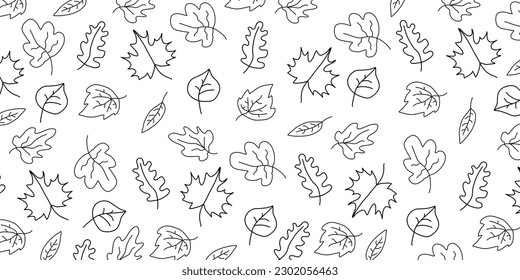 Autumn leaf line pattern on background. Cartoon flat style. Fall decoration. Vector illustration.