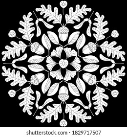 Autumn leaf mandala 002 black