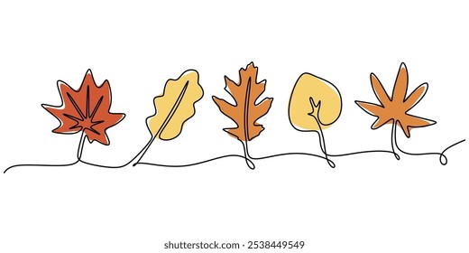 Autumn leaf in minimalist one line drawing style. Nature-inspired concept for seasonal and decorative designs, perfect for fall-themed artwork. Clean and simple vector.