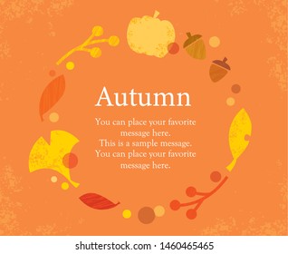 Autumn leaf, mushroom and forest berry poster. Fallen leaves of maple, oak and chestnut with acorn branch, cep mushroom, fly agaric, chanterelle and red rowanberry fruit for fall season design