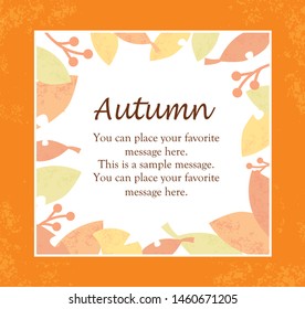 Autumn leaf, mushroom and forest berry poster. Fallen leaves of maple, oak and chestnut with acorn branch, cep mushroom, fly agaric, chanterelle and red rowanberry fruit for fall season design