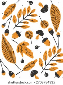 Hoja de otoño Patrón de setas Naranja Vector plano Plantilla Póster