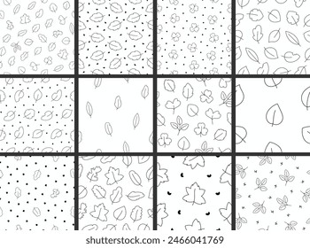 Autumn leaf. Nature. Seamless pattern. Coloring Page. Hand drawn style. Vector drawing. Collection of design ornaments.