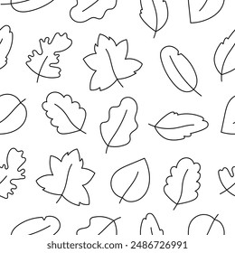 Autumn leaf. Nature. Seamless pattern. Coloring Page. Hand drawn style. Vector drawing. Design ornaments.