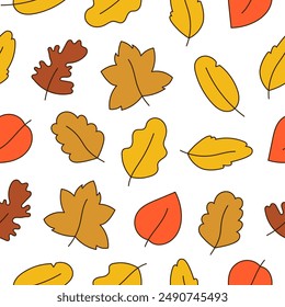 Autumn leaf. Nature. Seamless pattern. Hand drawn style. Vector drawing. Design ornaments.