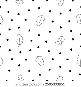Autumn leaf. Nature. Seamless pattern. Coloring Page. Hand drawn style. Vector drawing. Design ornaments.
