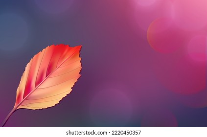 Autumn leaf on dark purple background. Vector illustration