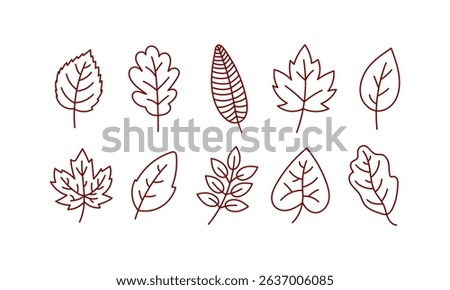 Autumn Leaf Outline Icon Set in Red on White