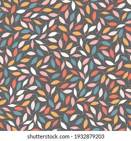 Autumn leaf pattern. Cosy vector nature seamless repeat of tossed leaves in Fall colours. Seasonal design resource. 