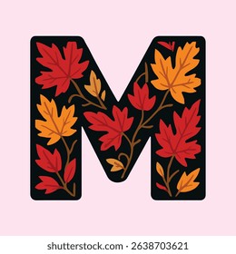 Autumn Leaf Pattern Letter M Illustration Sticker