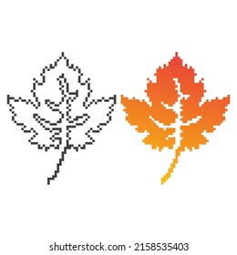 Autumn leaf. Pixel art 8 bit vector icon illustration
