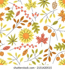 Autumn leaf plant seamless pattern. Fall background