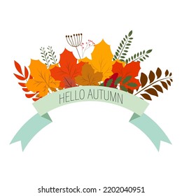 Autumn leaf poster. Orange leaves of maple, september foliage of chestnut, oak and birch tree, placed in square frame with text Autumn for fall nature season greeting card or banner design.