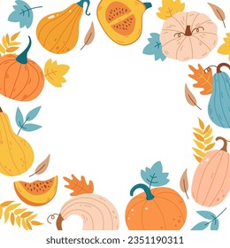 Autumn leaf and pumpkin frame, fall poster design