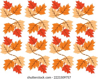 autumn leaf repeating pattern isolated on transparent background
