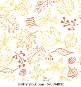 Autumn leaf seamless pattern. Bright colored leaves on white background. Can be used for web, print, textile and other design