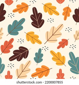 Autumn leaf seamless pattern. Colorful vector simple background.
