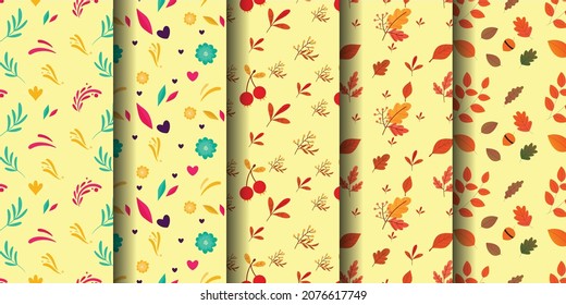 Autumn leaf Seamless pattern Design Bundle. Vector Illustration