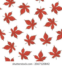 Autumn Leaf Seamless Pattern On A White Background. Autumn Leaves Or Fall Foliage Icon Vector Illustration