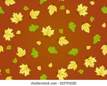 Autumn leaf seamless pattern for your projects/ Leaves pattern/ Seamless leaf pattern/ Different leaves/ Brown background/ Seamless leaves