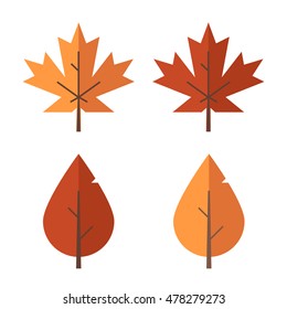 Autumn leaf set. Red and orange fallen autumn leaves. Maple and birch vector leaf isolated on white background.