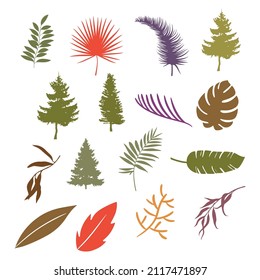 autumn leaf and trees minimalist vector art set