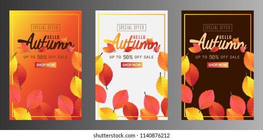 autumn leaf vector illustration background with autumn special offer sale in three different option