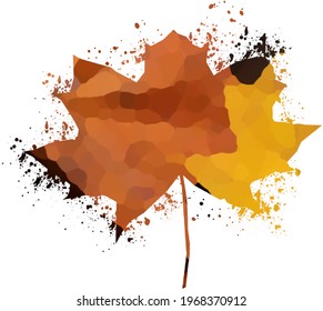 autumn leaf vector with watercolor painting style. colorful splashes of color over the leaf. Brown, red, yellow and black leaf vector