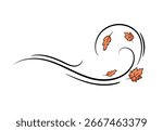 Autumn leaf wind doodle line sketch illustration. Hand drawn doodle design element.