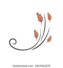 Autumn leaf wind doodle line sketch illustration. Hand drawn doodle design element.