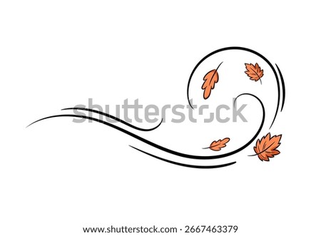 Autumn leaf wind doodle line sketch illustration. Hand drawn doodle design element.