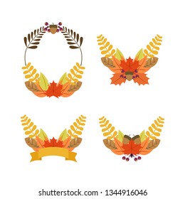 Autumn Leaf Wreath Set Vector Illustration