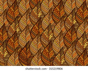 Autumn leaf zentangle background brown. Fall thyme vector illustration can be used for web design, textures, prints and other.