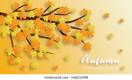 Autumn leafs background in paper cut style. Vector illustration design for poster, banner, template, flyer, brochure, wallpaper, advertising display.