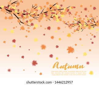 Autumn leafs background in paper cut style. Vector illustration design for poster, banner, template, flyer, brochure, wallpaper, advertising display.