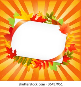 Leafs De Otoño Y Etiqueta De Regalo En Blanco, Aislada En Fondo Blanco, Ilustración De Vectores