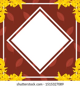 autumn leafs foliage rhombus frame vector illustration design