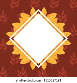 autumn leafs foliage rhombus frame vector illustration design