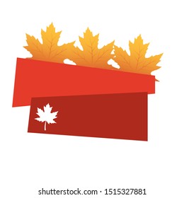 autumn leafs foliage seasonal with red label vector illustration design