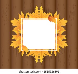 autumn leafs foliage square frame vector illustration design