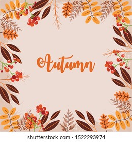 autumn leafs and fruits frame vector illustration design